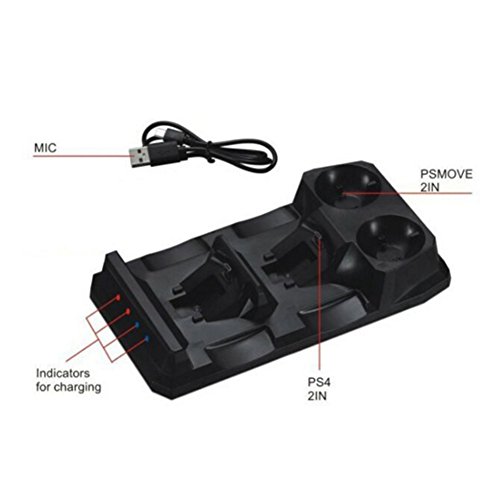 Yanbirdfx 4 In 1 Fast Charging Station Dual Usb Charger Dock For Ps Move Playstation 4 Ps4 Black #TOP1