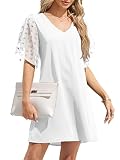 Renoholl Womens Casual Dresses V Neck Short Bell Sleeve Shift Ruffle Cute Dress Loose Pom Pom Flowy