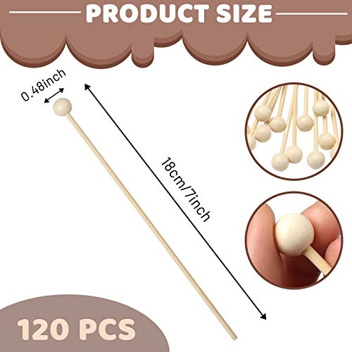 Qfeley 7 Inch Rock Candy Sticks With Ball 120 Pcs Wood Swizzle Sticks Drink Stirrer Sticks Wood Cake Sticks For Lollipop Coffee Appetizer Skewers #TOP1