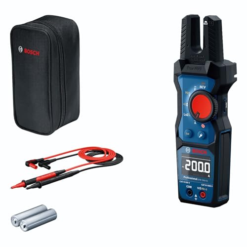 Bosch Professional Gabelstromzange GFM 1000-15 (True RMS, invertiertes LCD, misst bis 200 A AC, berührungsloser Spannungsprüfer, kompatibel mit Magnetaufhänger MH 1, 2 x 1,5 V LR06 (AA))