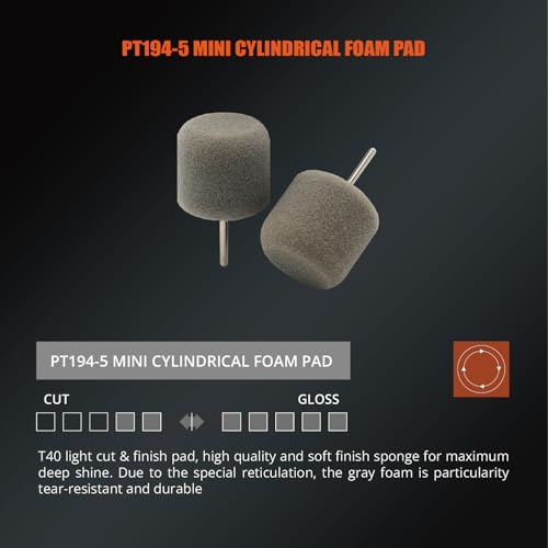 Image of SPTA Gray Light Cut & Finish Pad with 1 /8 inch Shank, 5Pcs Gray Flexible Shaft Cylinder Polishing Pad Set,Mini Car Detailing Pads for Small Area for Flexible Shaft & Drill Attachment -PT194-5
