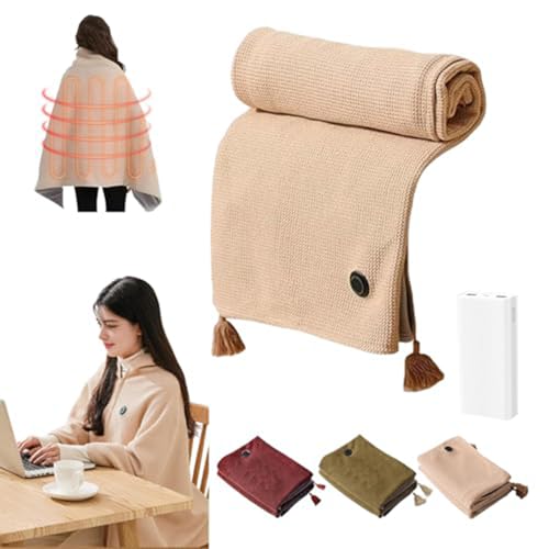 DFANCE Portable Heated Shawl,59"X 31" Heated Shawl,3 Heating Levels,15-Second Rapid Heating,Soft Zipper Design Electric Shawl Poncho Wrap Blanket Heated Throw for Women(Color:Apricot)