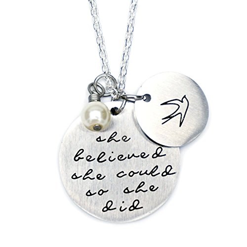 Oriya Stainless Steel She Believed She Could So She Did Necklace Bracelet Gift for Women Girl, Inspirational Necklace Bracelet