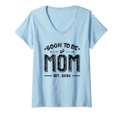 Mujer Pronto to Be Mom 2024 - Promocionado a Mommy EST 2024 Baby Funny Camiseta Cuello V
