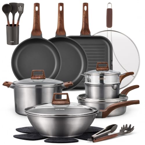 Image of CAROTE 26pcs Pots and Pan Set Nonstick, Cookware Sets | Durable, Easy to Clean, Even Heating, Kitchen Cooking Set, Induction Compatible, with Wok