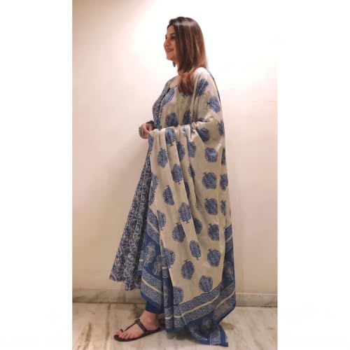 Image of Nermosa Women Printed Anarkali Kurta and Pant Set with Dupatta | Printed Kurta Set | Women Kurta Sets |