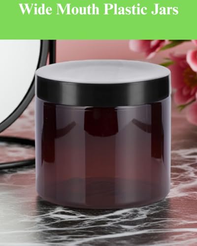 16 oz Amber Plastic Refillable Wide Mouth Jar with Black Smooth Lids (6 pack)3