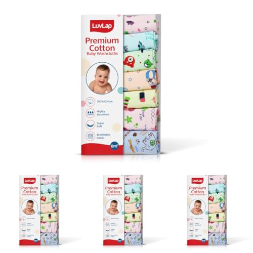 Image of LuvLap Hosiery Cotton Cloth Premium Baby Washcloth for New Born, Washable (30 cm x 30 cm), Reusable, Absorbent, Extra Soft Face Towels /Washcloth for Babies, Starfish Print, Pack of 28 Pcs, Multicolour