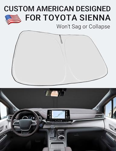 Image of Proadsy Windshield Sun Shade for Sienna Mini Van 2021-2025 2026 4-Layer Foldable Front Sunshade Protector Sun Visor Blocks UV Rays Keep Car Cooler