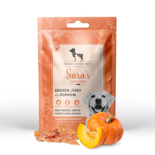 Image of Sara's Dog Treats by HUFT Chicken Jerky with Pumpkin - 70 gm (Pack of 2) | High-Protein Non-Veg Dry Treats for Dogs | Natural & Healthy Snacks for Daily Training & Rewards
