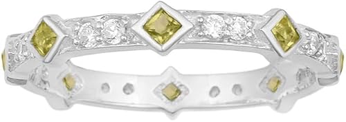 Eternity Ring, Stackable Square 0.50 Ctw Blue Sapphire, Peridot Choice Gemstone Women Wedding Ring, Gift For Her Peridot, 7