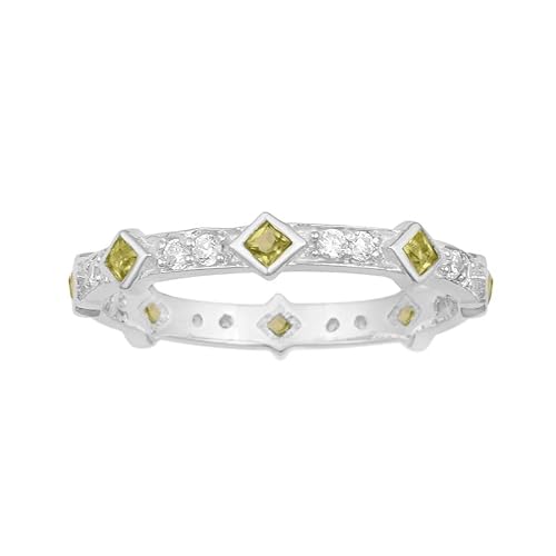 Eternity Ring, Stackable Square 0.50 Ctw Blue Sapphire, Peridot Choice Gemstone Women Wedding Ring, Gift For Her Peridot, 7 #TOP8