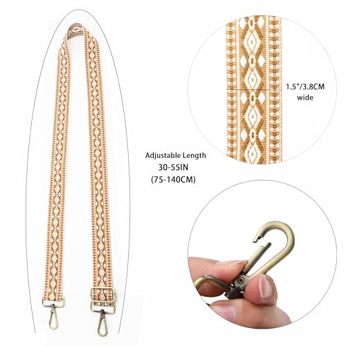 Image of LEMEDE Purse Strap Adjustable Replacement Crossbody Bag Straps Retro Jacquard Embroidery Shoulder Straps for Shoulder Bag