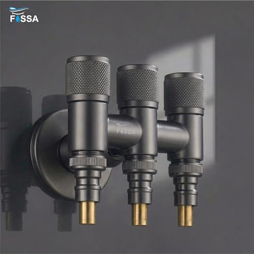 Image of Fossa Curio 1-Year Warrant 3 - Way Stainless Steel Laundry Washing Machine Faucet | Water Spigot with Handle | Multi-Use Hose Connector Tap | Angle Valve Grey Matte Finish (with Nozzle)