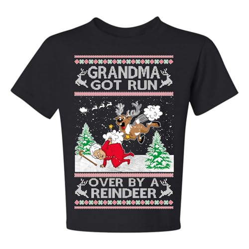 Wild Bobby Grandma Got Run Over by a Reindeer Ugly Christmas Unisex Boys Girls Youth T-Shirt