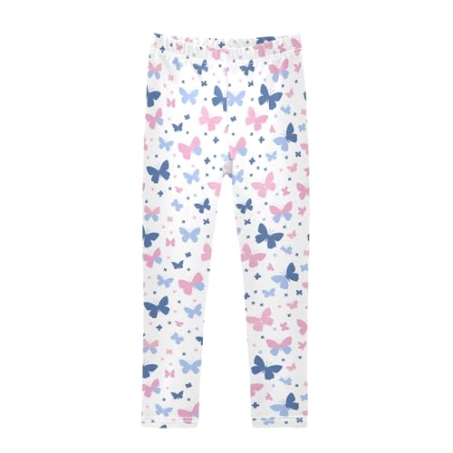 senya Girls Printed Leggings Yoga Pants Blue Pink and White Butterflies for Kids in 4t to 10 Years, 4T