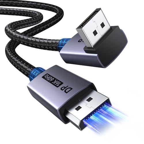UGREEN 16K Cable DisplayPort de 90° 16K 60Hz 8K 120Hz Cable DP a DP 2.1 80Gbps FreeSync G-Sync DSC 1.2a Nylon Trenzado Aluminio Compatible con Monitor Proyector HDTV Tarjeta Gráfica Gaming (1M)