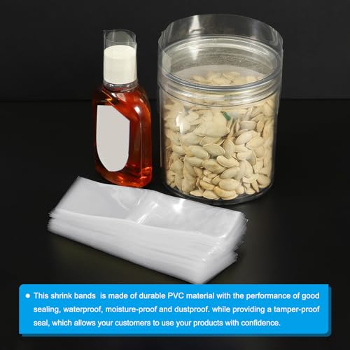 PATIKIL 50x60mm PVC Perforierte Schrumpfbänder, 250 Stück Schrumpffolie für Flaschen, Gläser, Dosen und Konserven, passend für Kappe mit Durchmesser 0,75 bis 1,02, Transparent
