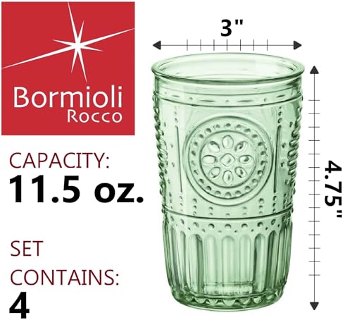 Bormioli Rocco 090802 Romantic Pack of 4 Glasses, Glass, Green, cl 34