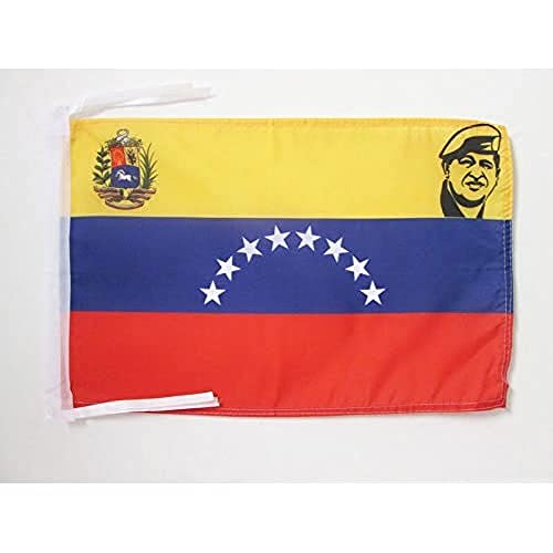 AZ FLAG - Drapeau Venezuela avec Hugo Chavez - 45x30 cm - Pavillon Venezuelien 100% Polyester Avec Deux Cordelettes - 20g