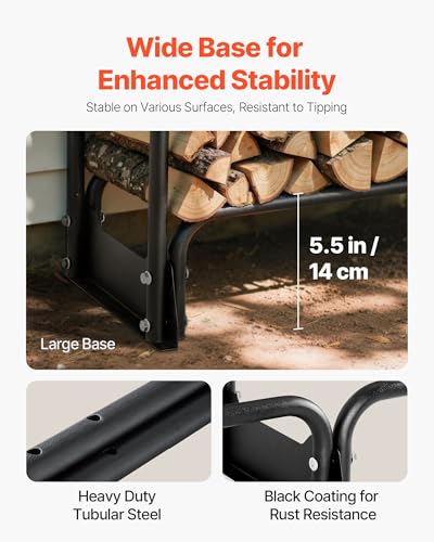 Image of VEVOR Firewood Rack with Waterproof Cover, 8.4 ft Outdoor Firewood Holder, 1 /2 Cord Storage Metal Log Holder, 660lb Max Weight Capacity, Top Covered, Powder-Coated Wood Storage Rack for Fireplace Deck