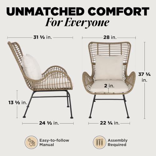 IDZO Isabelle Outdoor Wicker Chairs Set of 2 with Beige Olefin Cushions - Image 2
