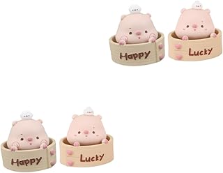 VOSAREA 4 Peças Enfeites Em Miniatura Bonecas Em Miniatura Bubles Balançando A Cabeça Porquinho Porquinho Colecionável Para Casa Resina Decoração De Porco Figura De Porco De Fadas