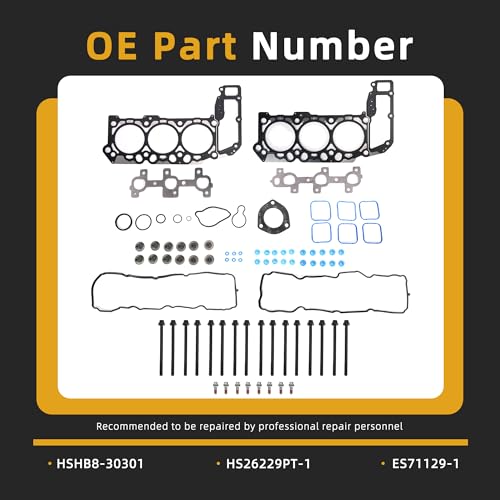 Image of Head Gasket Set with Bolts, 3.7L, fits for Jeep Commander /Liberty /Grand Cherokee, for Dodge Nitro /Dakota /Durango /Ram 1500, for Mitsubishi Raider 3.7L 226CID V6 SOHC 05-12 (82PCS)