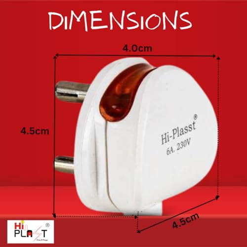 Image of HI-PLASST (Pack of 1) 6a 3 Pin Plug top 240v with Led Indicator for products like LED Tv,Music system,Computer,Printer,ETC.