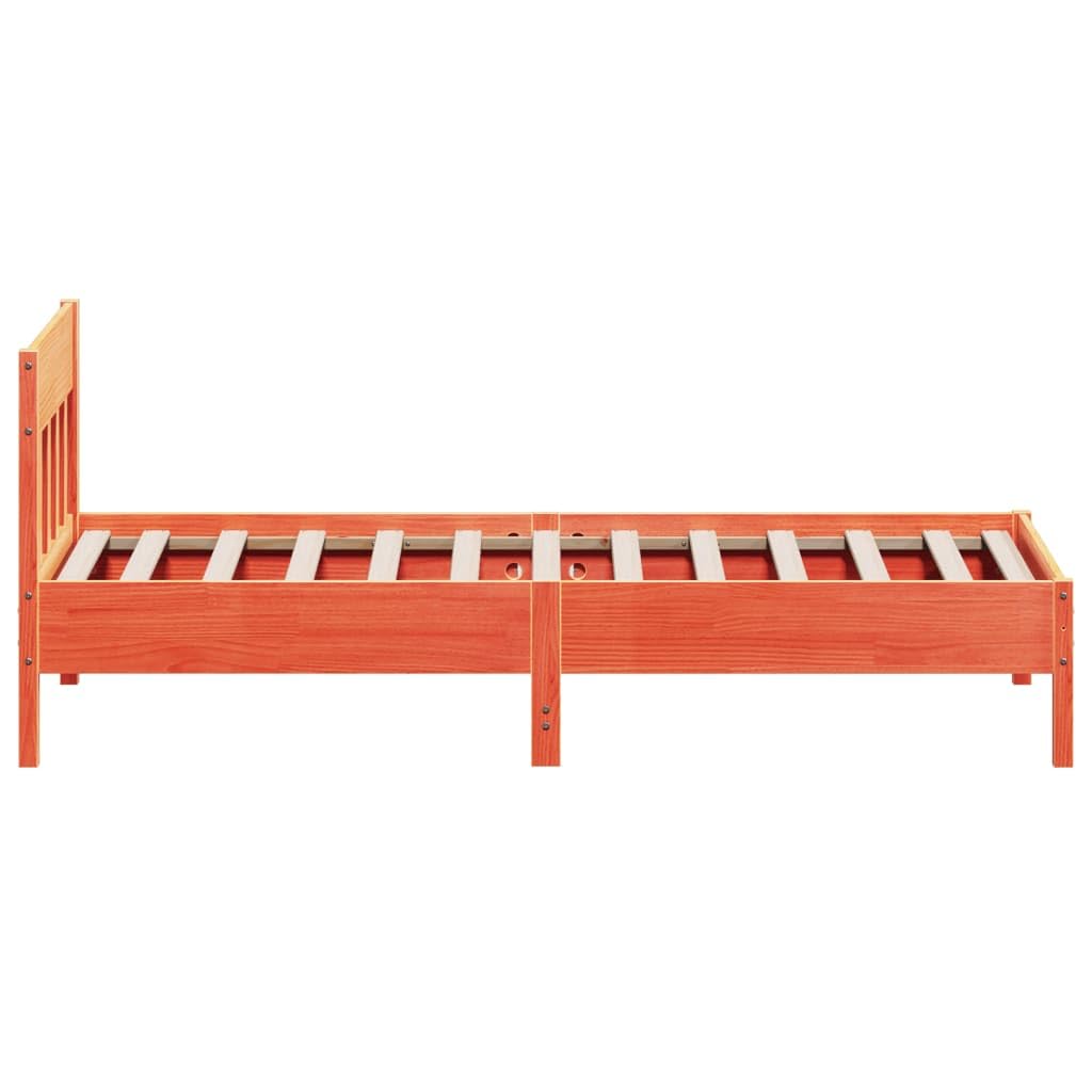 vidaXL Estructura de Cama con Cabecero, Somier de Listones de Invitados, Marco de Cama, Mueble para Dormitorio, Madera de Pino Marrón Cera 90x190 cm