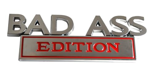 Calcomanías de emblema 3D Badass Edition grandes en color rojo cromado con cinta, 2 piezas 3