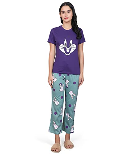 Image of Evolove Women's Cotton Round Neck Short SleevesNight Suit Set /Top Pyjama Set Super Soft Comfortable (Nightsuit-Round-HS-4)