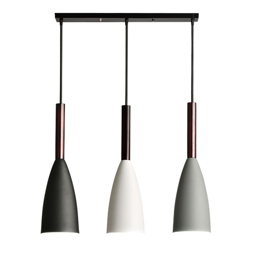 Luces colgantes de hierro creativas modernas de 3 cabezas, luz de isla de techo simple, lámpara colgante de metal con kit de cuerpo de luz de madera, lámparas de suspensión de altura ajustable para co