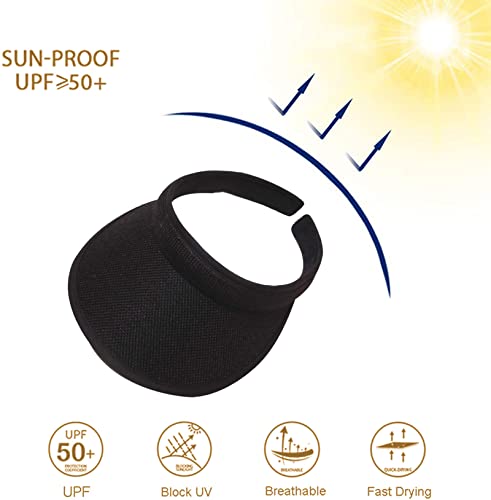 2Pcs Women's Summer Sun Visor Hat Uv Protection Lightweight Travel Caps,Outdoor Golf Tennis Cap Beach Visor Sports Cap, Black & Khaki #TOP1