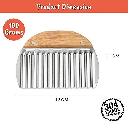 Image of P-PLUS INTERNATIONAL Stainless Steel Crinkle Cuting Knife Vegetable and Fruit Chopping Knife Slicer with Wooden Handle for Kitchen Pack of 1