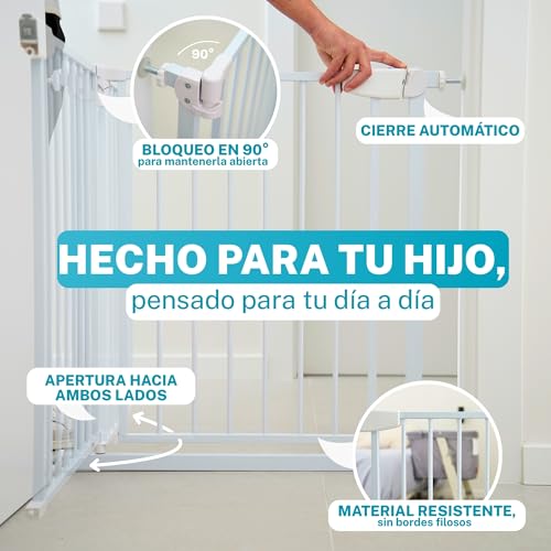 ALMAR Baby Sicherheitsgitter 61-68 cm weiß | Einfache Montage ohne Bohren für Türen, Flure oder Treppen für Kinder oder Haustiere | Weißer Zaun mit selbstschließendem System
