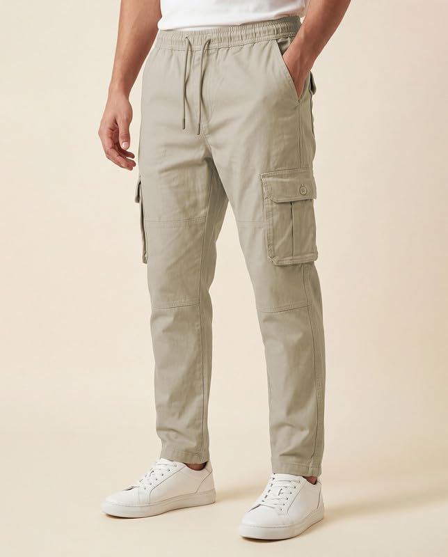 Image of WarriorWorld Men's Cotton Cargo Joggers - Greige