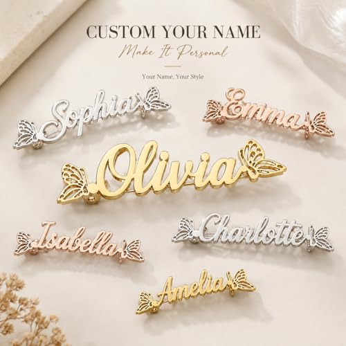 Image of Custom Name Lapel Pin Personalized Script Brooch for Women Men, Customizable Name Badge Elegant Cursive Letter Pin, Minimalist Jewelry Gift for Wedding Birthday Anniversary