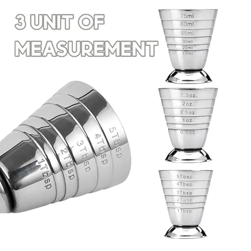75ml Jigger Bar Craft Dual Spirit Measure Cup Stainless Steel Bar Measuring Cup Multifunction Wine Cocktail Bartender Ounce Cup Bar for Outdoor Indoor Party Silver - Image 5