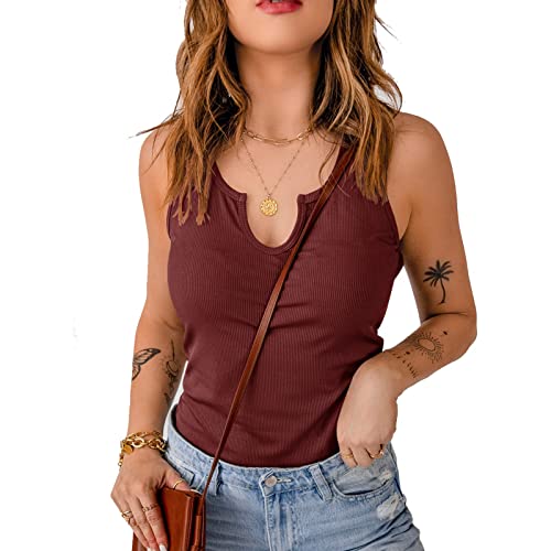 Tank Tops for Women Basic Sleeveless Shirts Ribbed Slim Fitted Workout Summer Blouse Sporty Sexy top Cami Brown