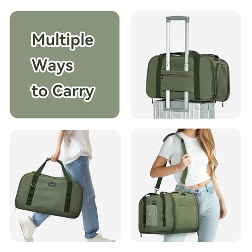 Petsfit Transportbox Katze Flugzeug Transporttasche Katze Hund mit Decke Hundetasche stabil & atmungsaktiv, hochwertige Matertial mit Trolley-Hülse Olivgrün(49x23x28 cm)