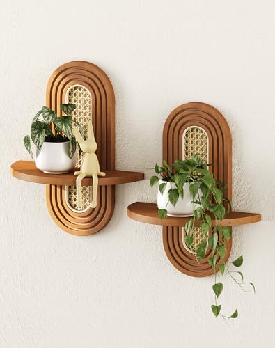 Hongsane Floating Shelves for Wall, Boho Rattan Shelf Set of