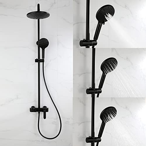 Douche avec pommeau de douche rond et douchette 3 modes pour bain - 6