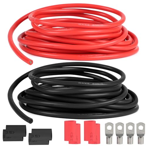 SWAWIS 10 AWG 6 mm² Cable Electrique 5 m Noir et 5 m Rouge Fil Electrique en Silicone Souple 1050 Brins Fil de Cuivre Étamé Basse Impédance Câble Électronique de Véhicule