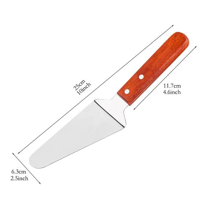 10 espátulas triangulares para tartas para tartas de pizza, mango de madera, mango de madera, acero inoxidable, 10 unidades 5