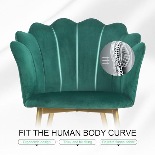 Modern Armchair Tub Chair, Velvet Vanity Dressing Table Chair with Curved High Back and Gold Plating Metal Legs for Bedroom, Living Room, Reading Nook, Green - Image 2