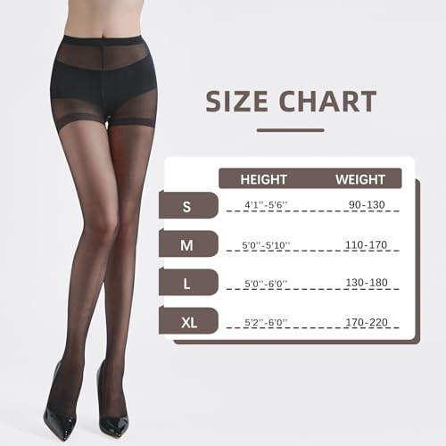 Image of 2 Pairs Premium Run-Resist Sheer Tights for Women, 20 Denier Nylon tights with reinforced toe and control top，sweat-absorbent ，breathable，tear-resistant(B-M), Medium, Black