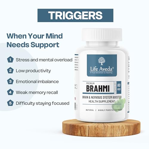 Image of Life Aveda Brahmi Health Supplement, 100% Natural, Brain & Nervous System Booster - 60 Veg Capsules (Pack of 1)