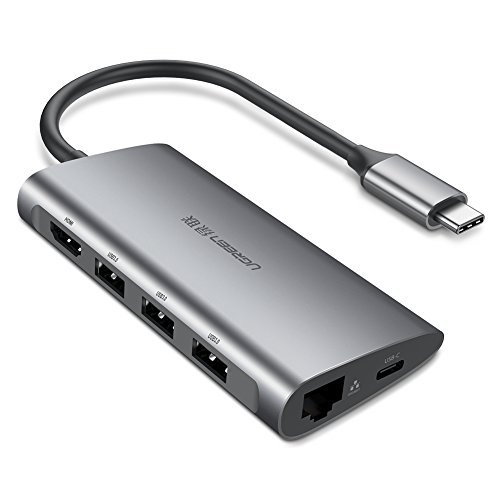 UGREEN USB C Hub Multiport Adapter 3.1 Type C Dock Station with 4K HDMI, SD Card Reader, PD Charger Port, Gigabit Ethernet, 3 USB 3.0 Ports for Apple Macbook Pro 2017, Dell XPS 13, Google Chromebook