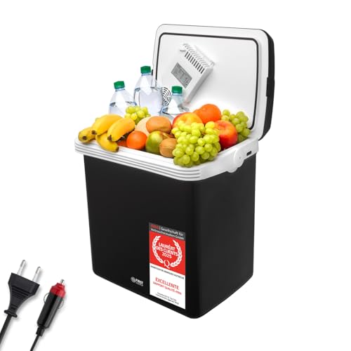 TZS First Austria - Réfrigérateur portable 32L électrique 12V 230V prise voiture & standard - Box thermoélectrique refroidit & chauffe - Glacière avec poignée - Pour camping, festival, voyages - Noir